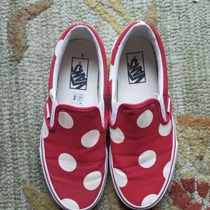 Red polka dot Vans - slip ons
